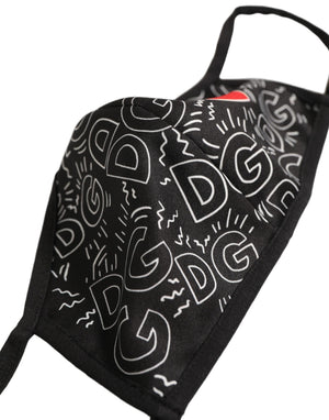 Dolce & Gabbana Schwarze Gesichtsmaske mit DG-Logo-Monogramm und elastischem Ohrbügel