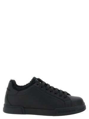 Dolce & Gabbana Schwarze Kalbsleder Low-Top-Sneaker