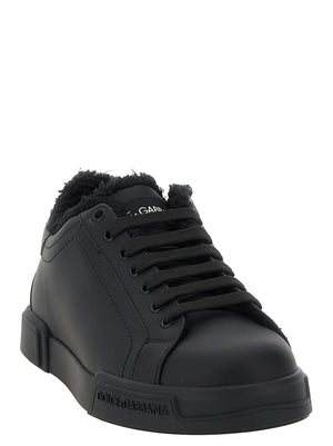 Dolce & Gabbana Schwarze Kalbsleder Low-Top-Sneaker