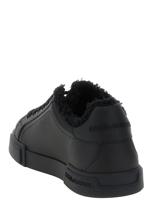 Dolce & Gabbana Schwarze Kalbsleder Low-Top-Sneaker