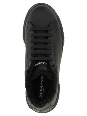Dolce & Gabbana Schwarze Kalbsleder Low-Top-Sneaker