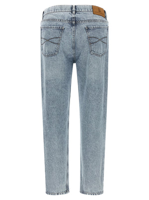 Brunello Cucinelli Blaue High-Waist Jeans aus Baumwolle