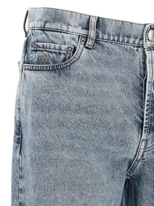 Brunello Cucinelli Blaue High-Waist Jeans aus Baumwolle