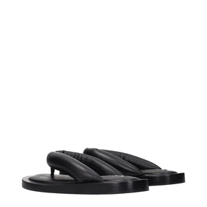 Jil Sander Schwarze Leder-Flip-Flop-Sandalen