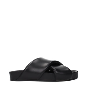 Jil Sander Schwarze Leder-Slipper
