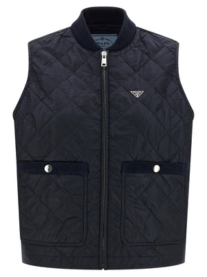 Prada Dunkelblaue ärmellose Jacke aus recyceltem Polyamid