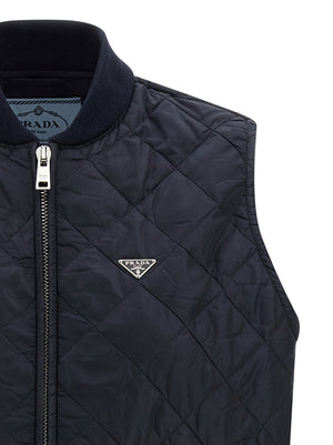 Prada Dunkelblaue ärmellose Jacke aus recyceltem Polyamid