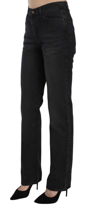 Just Cavalli Schwarze gewaschene Jeans mit hoher Taille und gerader Jeanshose