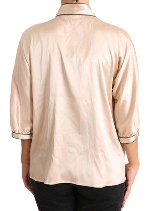 Dolce & Gabbana Beigefarbenes Bändchen-Seiden-Stretch-Top Bluse