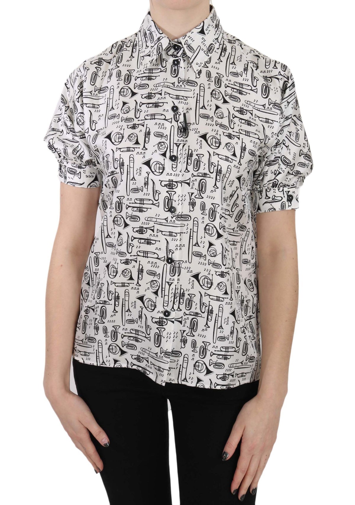 Dolce & Gabbana Trompetendruck Knopfleiste Seidentop Bluse