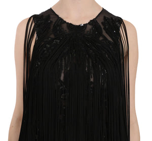 John Richmond Schwarzes Seidenkleid mit Paillettenbesatz