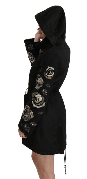 John Richmond Floral Pailletten Perlen Jacke mit Kapuze Mantel