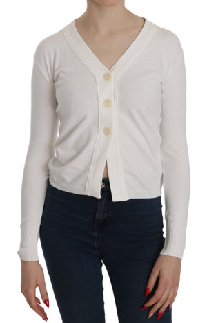 BYBLOS Weißer V-Ausschnitt Langarm Strickjacke Tops Pullover