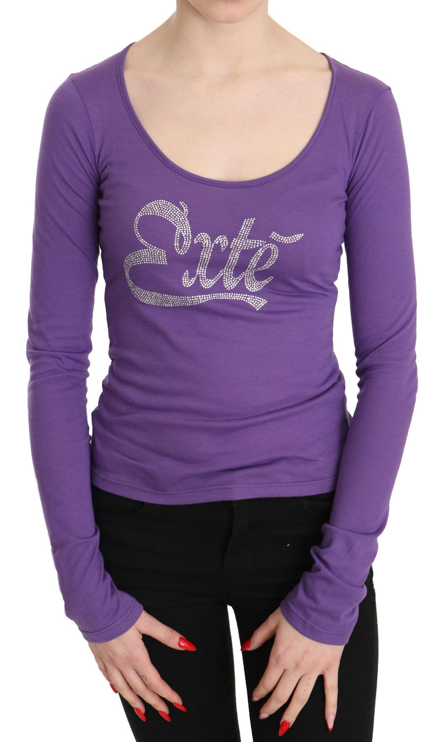 Lila Exte Crystal verschönert Langarm Top Bluse