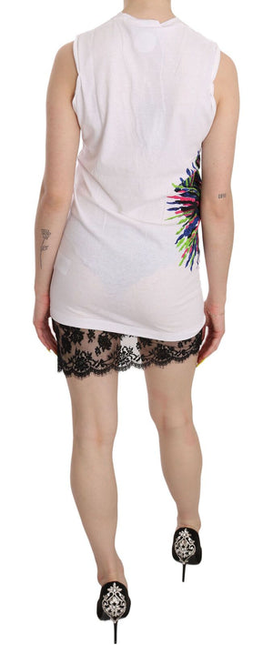 Dsquared² Weißes bedrucktes Rundhalsausschnitt-Bodycon-Minikleid ohne Ärmel