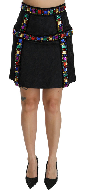 Dolce & Gabbana Schwarzer kristallbesetzter Rock mit hoher Taille