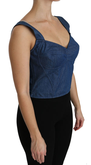 Dolce & Gabbana Blaue ärmellose Bustierbluse Baumwolltop