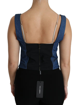 Dolce & Gabbana Blaue ärmellose Bustierbluse Baumwolltop