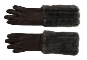 Dolce & Gabbana Braune Leder-Fellhandschuhe mittlerer Armlänge