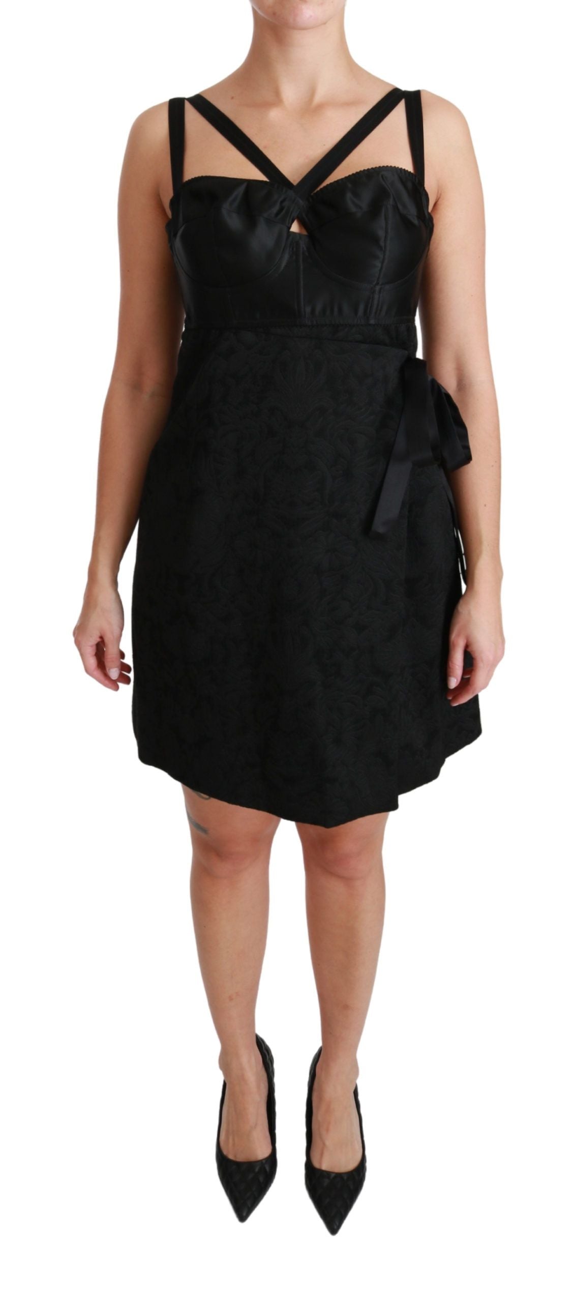 Dolce & Gabbana Schwarzes Stretch-Satin-Jacquard-Minikleid