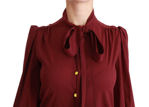 Dolce & Gabbana Kastanienbraunes Langarmhemd Bluse Seidenoberteil