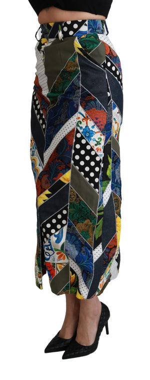 Dolce & Gabbana Multicolor Geometrischer Maxirock aus Seide mit hoher Taille
