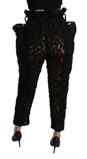 Dolce & Gabbana Schwarze, florale, spitz zulaufende Hose mit hoher Taille