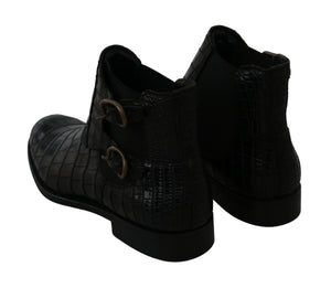 Dolce & Gabbana Schwarzes Krokodilleder Derby Stiefel Schuhe