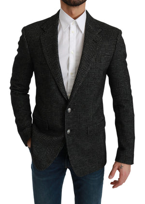 Dolce & Gabbana Graue karierte Jacke mit schmalem Schnitt Blazer