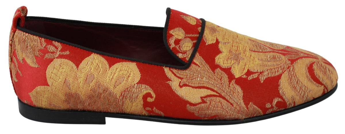 Dolce & Gabbana Rot Gold Brokat Hausschuhe Loafers Schuhe