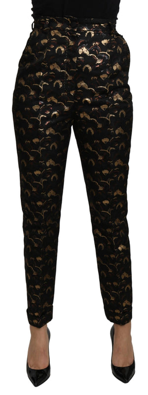 Dolce & Gabbana Schwarzgoldene Brokat-Hose mit hoher Taille