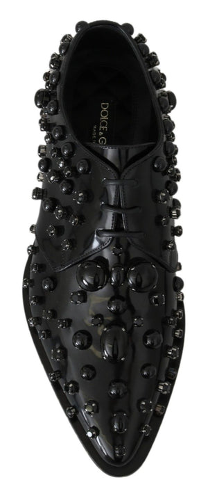 Dolce & Gabbana Schwarz Leder Kristalle Kleid Broque Schuhe
