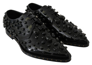 Dolce & Gabbana Schwarz Leder Kristalle Kleid Broque Schuhe