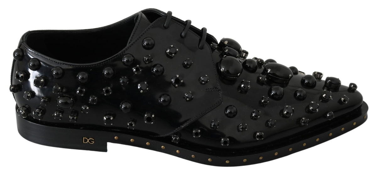 Dolce & Gabbana Schwarz Leder Kristalle Kleid Broque Schuhe