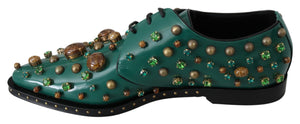 Dolce & Gabbana Grünes Leder Kristall Kleid Broque Schuhe