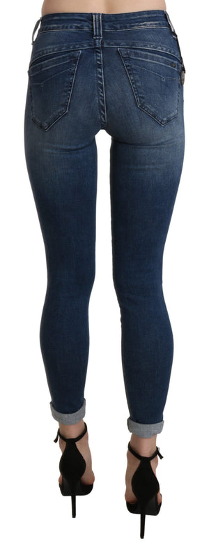 Ermanno Scervino Blau gewaschene High Waist Skinny Cropped Cotton Jeans
