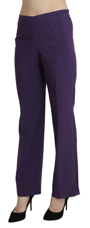 Purple High Waist Straight Dress Trouser Pants