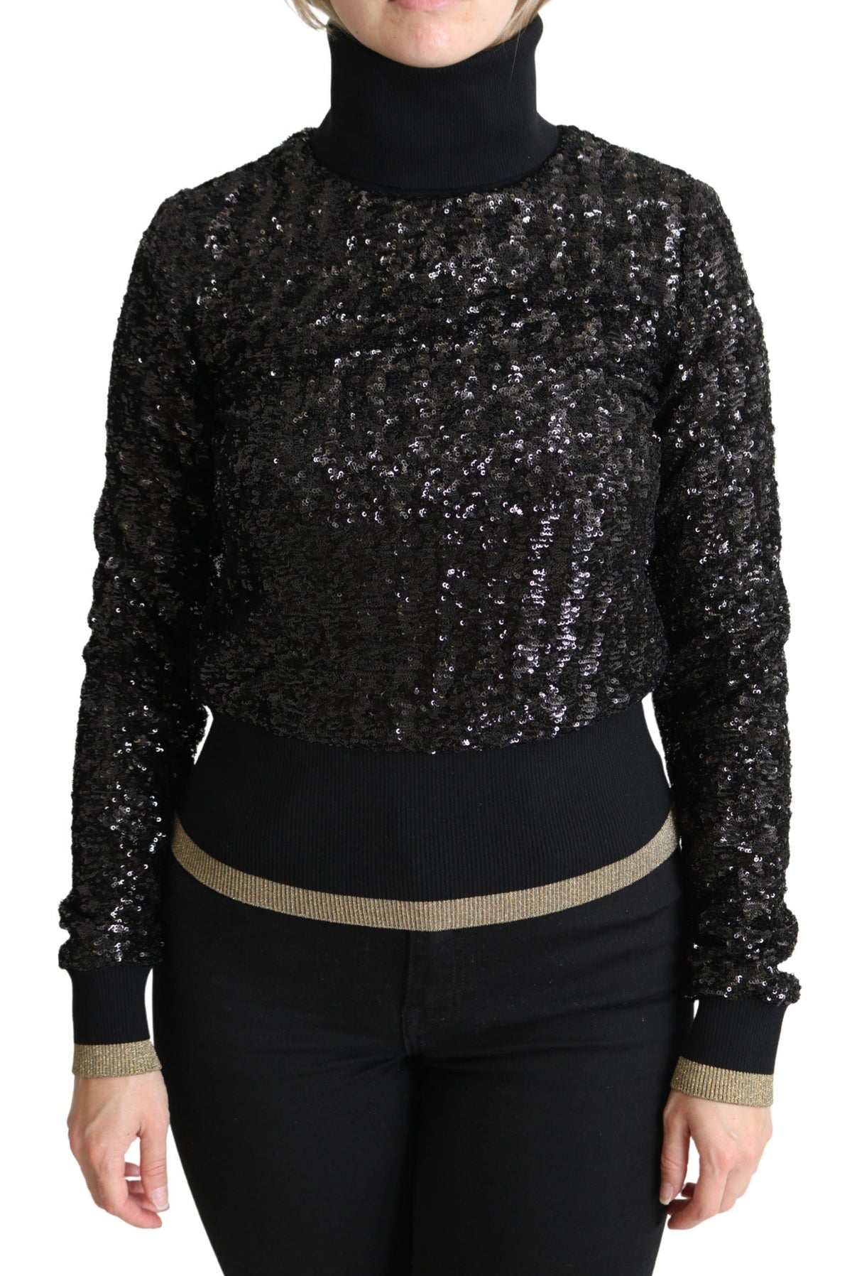 Dolce & Gabbana Schwarzer Rollkragenpullover mit Pailletten