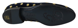 Dolce & Gabbana Blau Samt Krone Hausschuhe Loafers Schuhe