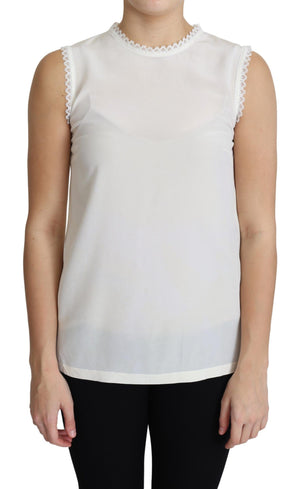 Dolce & Gabbana Weiße Seidenbluse mit Spitzenbesatz und ärmellosem Oberteil