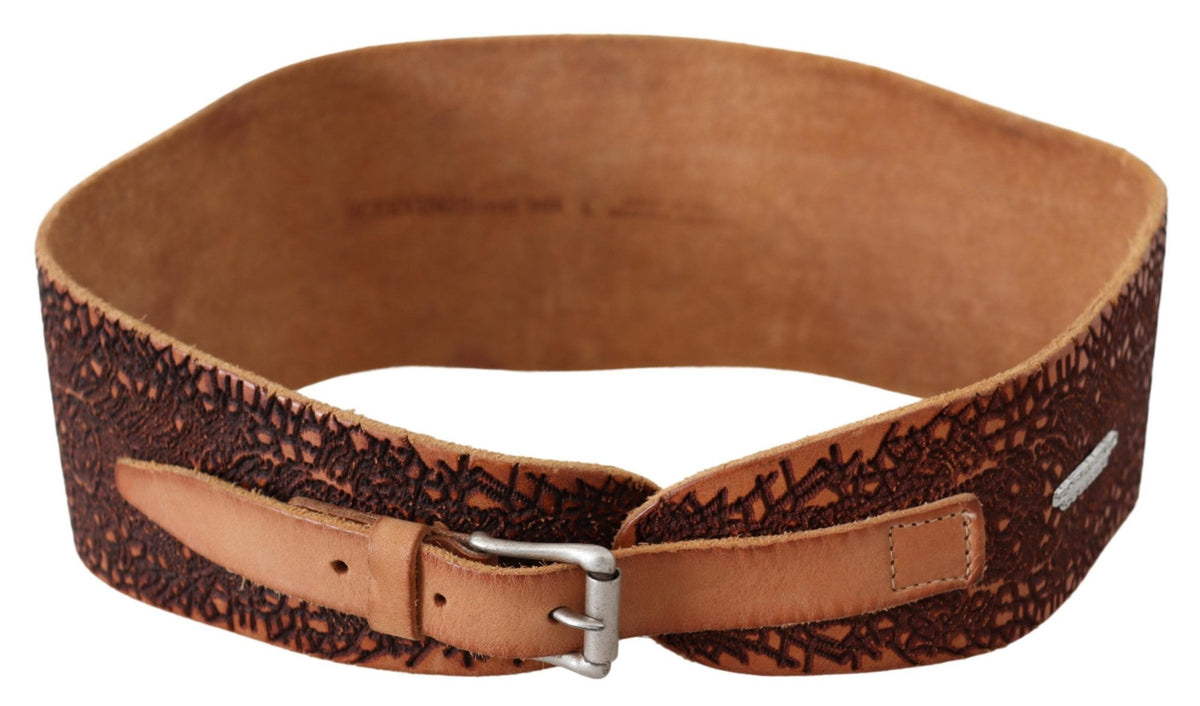 Scervino Street Brauner breiter Ledergürtel mit gesticktem Logo