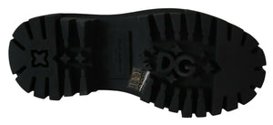 Dolce & Gabbana Schwarze Leder-Kristall-Kampfstiefel