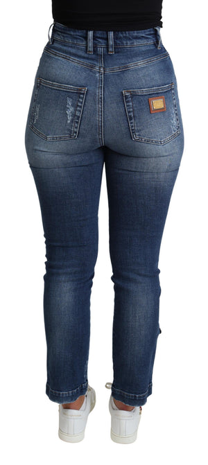 Dolce & Gabbana Blaue verschönerte Skinny Hose Baumwolljeans