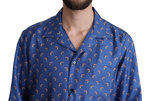 Dolce & Gabbana Blaues Strandkorb-Schirmchen Print Seidenhemd