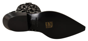 Dolce & Gabbana Grau Schwarz Leopard Cowboy Stiefel Schuhe