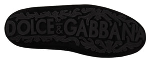 Dolce & Gabbana Schwarzes Leder Crystal Gold Crown Loafers Schuhe