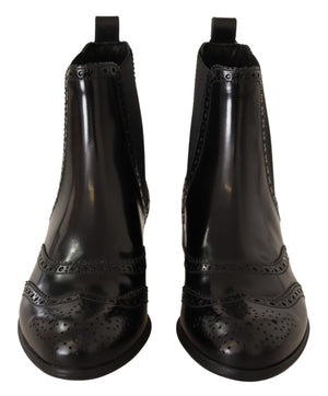 Dolce & Gabbana Schwarz Leder Knöchel hohe flache Stiefel Schuhe