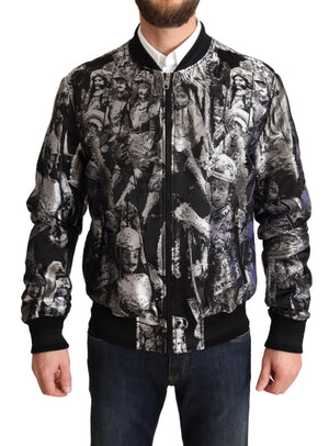 Dolce & Gabbana Schwarz Silber Puppi Motiv Bomberjacke