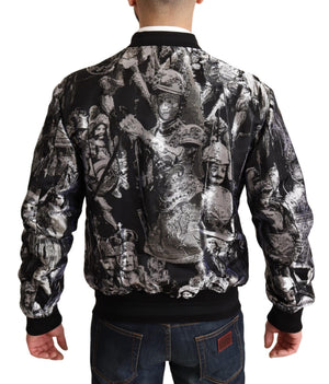 Dolce & Gabbana Schwarz Silber Puppi Motiv Bomberjacke
