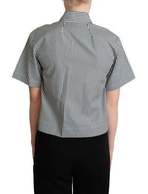 Dolce & Gabbana Weißes grünes Baumwollkarohemd Bluse Oberteil